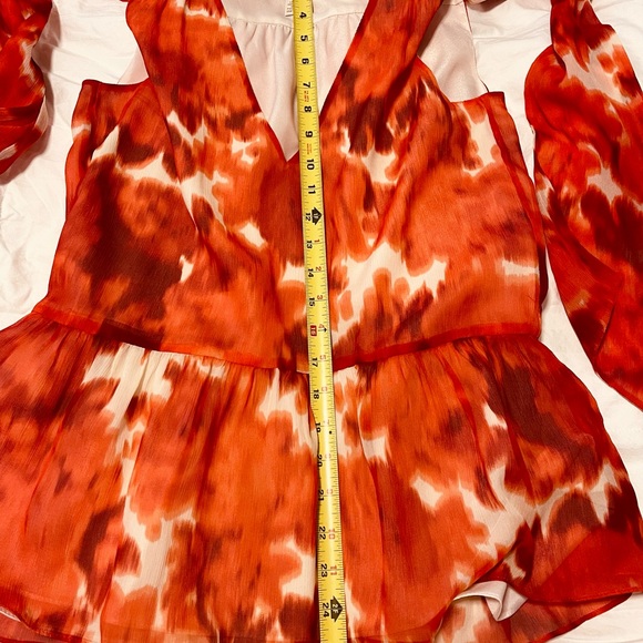 J.Crew 100% Silk Tie-Neck Peplum Blouse Burnt Orange Floral Size 0 - Picture 6 of 8